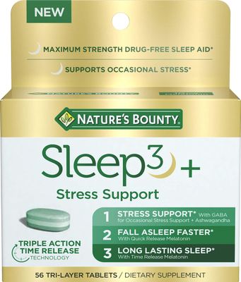 Nature&#39;s Bounty Stress Support Melatonin by Sleep3, 10mg, Tri-Layered Tablets, 56 Count