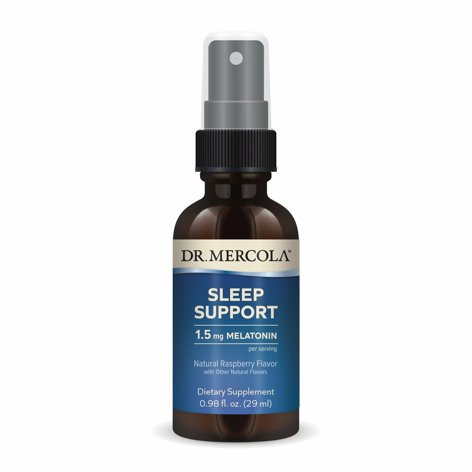 Dr. Mercola Sleep Support with Melatonin Spray - Supports Restful Sleep - Non-GMO, Gluten-Free Soy-Free - Natural Raspberry Flavor - 0.98 fl oz (35 Servings)
