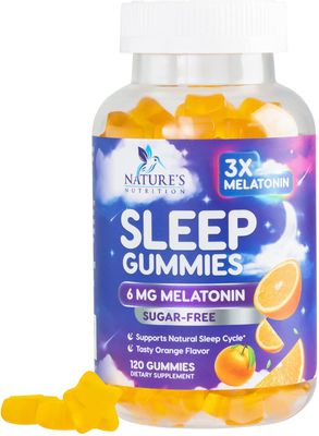 Melatonin Sleep Gummies Sugar Free - 6 mg Natural Melatonin Sleep Gummies for Adults, Extra Strength Sleep Gummy Supplements, Occasional Sleeping Support Supplement, Gomitas para Dormir - 120 Gummies