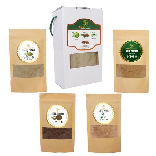 Cure Wid Pure Indian Hair Care Pack - Brahmi, Amla, Shikakai Reetha Ayurvedic Herbs for Hair Growth, Strength, Volume Shine Eco-Friendly Resealable Pouch