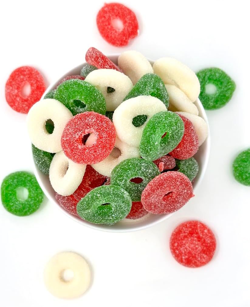 SweetGourmet Gummy Christmas Rings Candy Red, Green, White 1 Pound