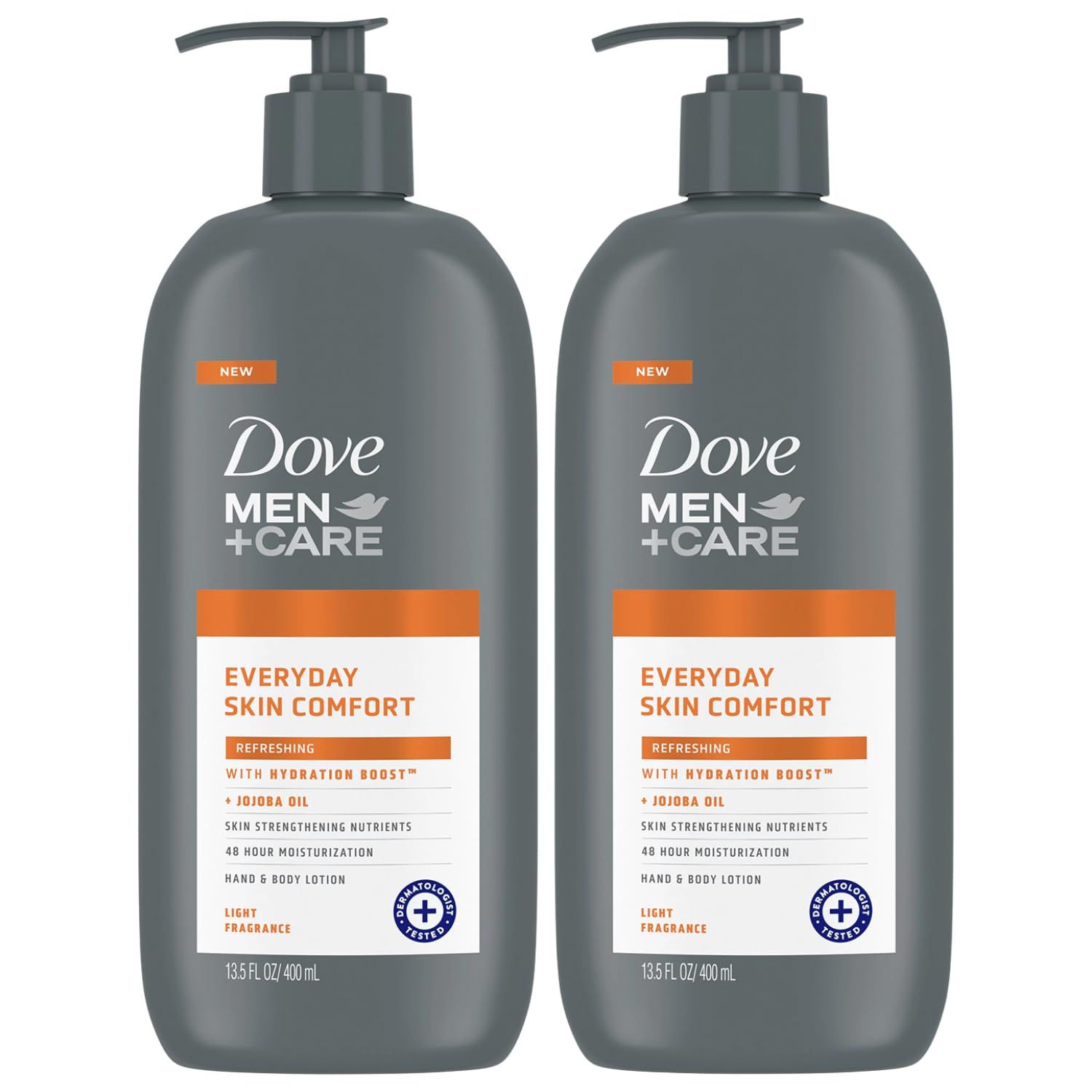 Dove Hand Body Lotion, MenCare Value Pack - Everyday Skin Comfort Formula with Shea Butter Jojoba Oil, Refreshing Lotion for Dry Skin, 13.5 Fl Oz (Pack of 2)