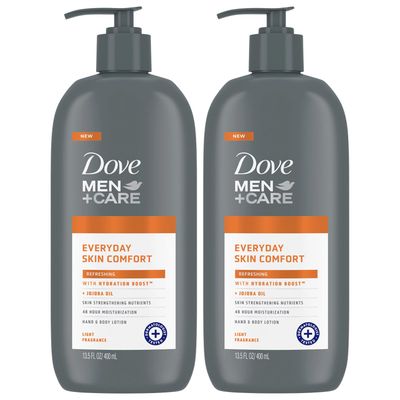 Dove Hand Body Lotion, MenCare Value Pack - Everyday Skin Comfort Formula with Shea Butter Jojoba Oil, Refreshing Lotion for Dry Skin, 13.5 Fl Oz (Pack of 2)