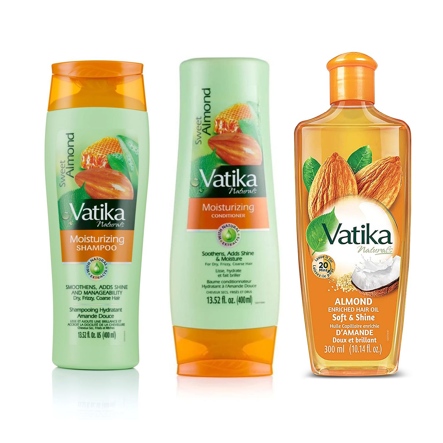 Dabur Vatika Naturals Shampoo, Conditioner and Hair Oil Set (Almond) - 400 400 300ml