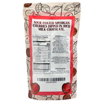 Green Jay Gourmet Chocolate Sour Cherries - Sour Candy Coated Michigan Cherries Dipped in Fresh Milk Chocolate - Handmade Candy - Unique Great Gift for Chocolate Lovers - 16 Ounce Resealable Bag