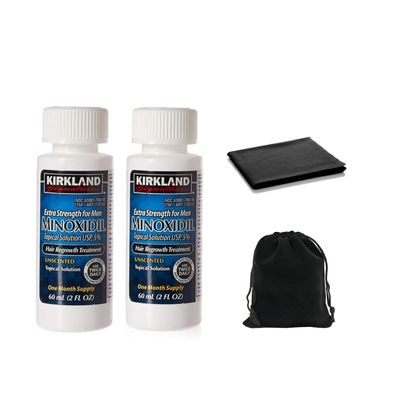 Minoxidil for Men 5 Topical Solution Extra Strength Hair Regrowth Treatment, Dropper Applicator Not Included, Clear, Includes MicroFiber Cleaning Cloths and Traveling Pouch (2 Month Supply)