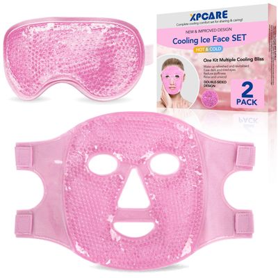XPCARE Colding Ice Face Mask and Cooling Eye Mask for Puffy Eyes Migraine Relief Gel Eye Mask Cool Face Ice Masks for Dark Circles Eye Surgery Sleeping Pressure Headaches Skin Care(Pink)