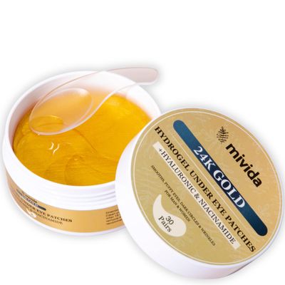 mivida Under Eye Patches 24K Gold with Hyaluronic-AcidNiacinamide Biodegradable 60 PCs for Under Eye Puffiness, Dark Circles Wrinkles