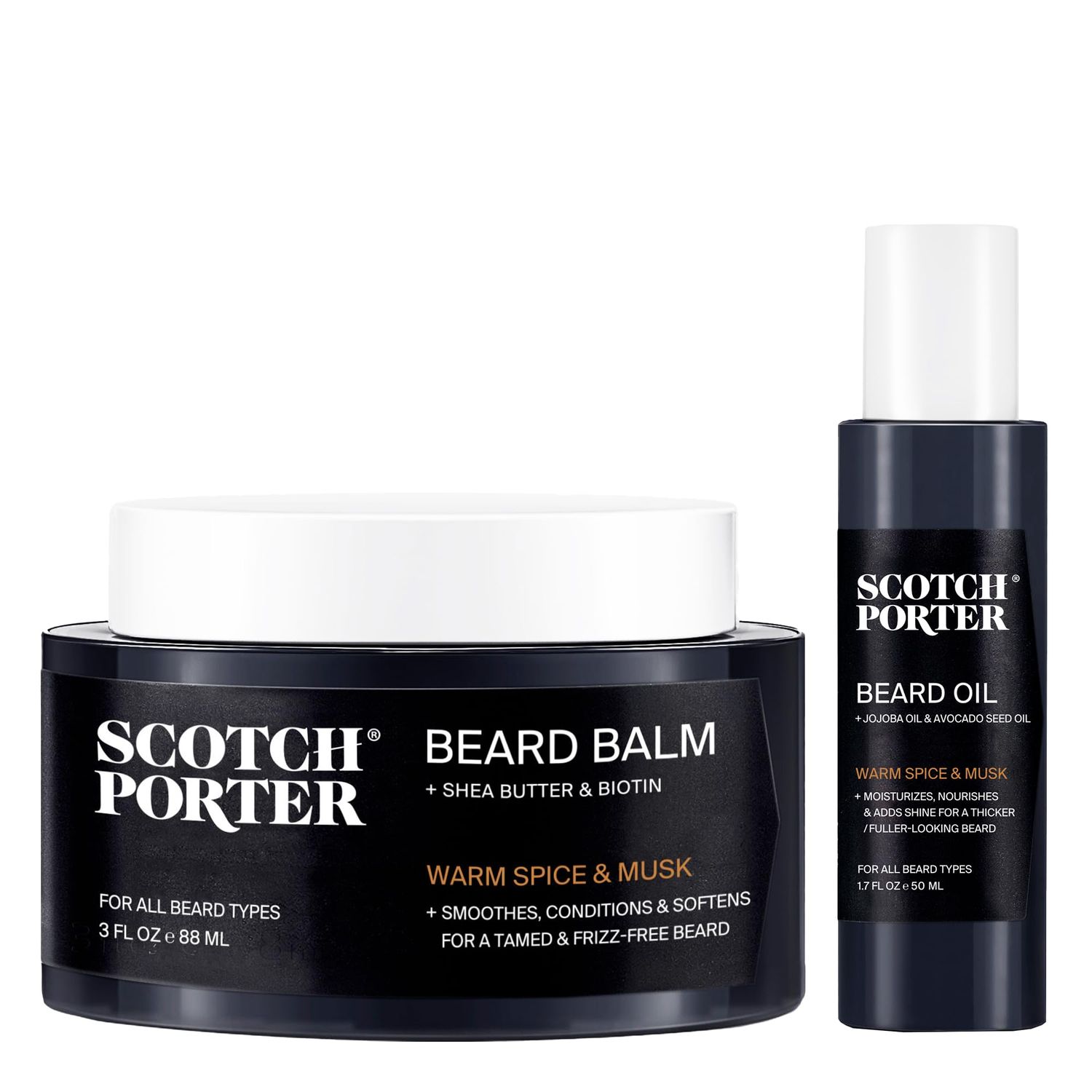 Scotch Porter Beard Balm Oil Kit - Helps Hydrate, Smooth, Shape Soften Coarse, Dry Facial Hair for a Fuller, Healthier-Looking Beard - Original Scent, 2 Pack