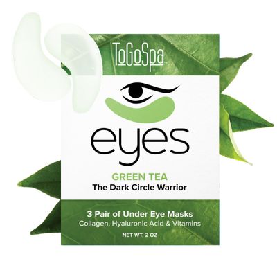 ToGoSpa Green Tea EYES, Dark Circle Warrior Premium Clean Anti-Aging Gel Pads with Collagen, Hyaluronic Acid, Aloe Vera, Vitamins C E, Taurine, and Green Tea Extract - 3 Pack