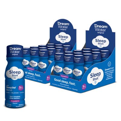 Dream Water Sleep Aid Supplement Drink; Melatonin 5mg, GABA, 5-HTP; Zero sugar, Natural flavors, No added colors, 2.5 oz liquid sleep shots, Snoozeberry, 24-Count