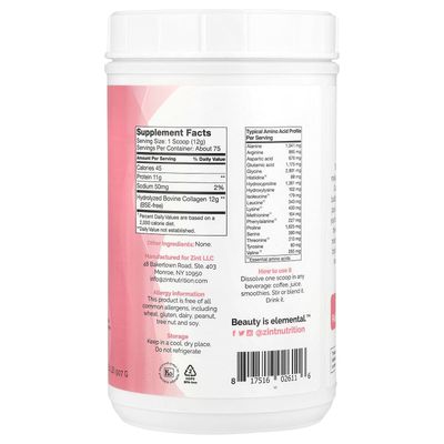 Zint Collagen Peptides Powder (32 oz): Anti Aging Hydrolyzed Collagen Protein Powder Beauty Supplement - Skin, Hair, Nails
