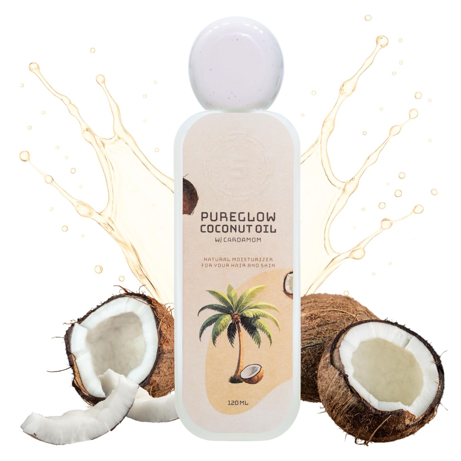 Splendor Luxury PureGlow Coconut Oil - Deeply Nourish and Hydrate Your Hair and Skin with 100 Pure Premium-Grade Coconut Oil - Packaged in a BPA-Free Glass Bottle to Preserve Purity and Freshness