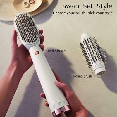 "T3 AireBrush Duo Interchangeable Hot Air Blow Dry Brush with Two Attachments Includes 15 Heat and Speed Combinations, T3 IonFlow Technology, Volume Booster Switch, Lock-in Cool Shot"