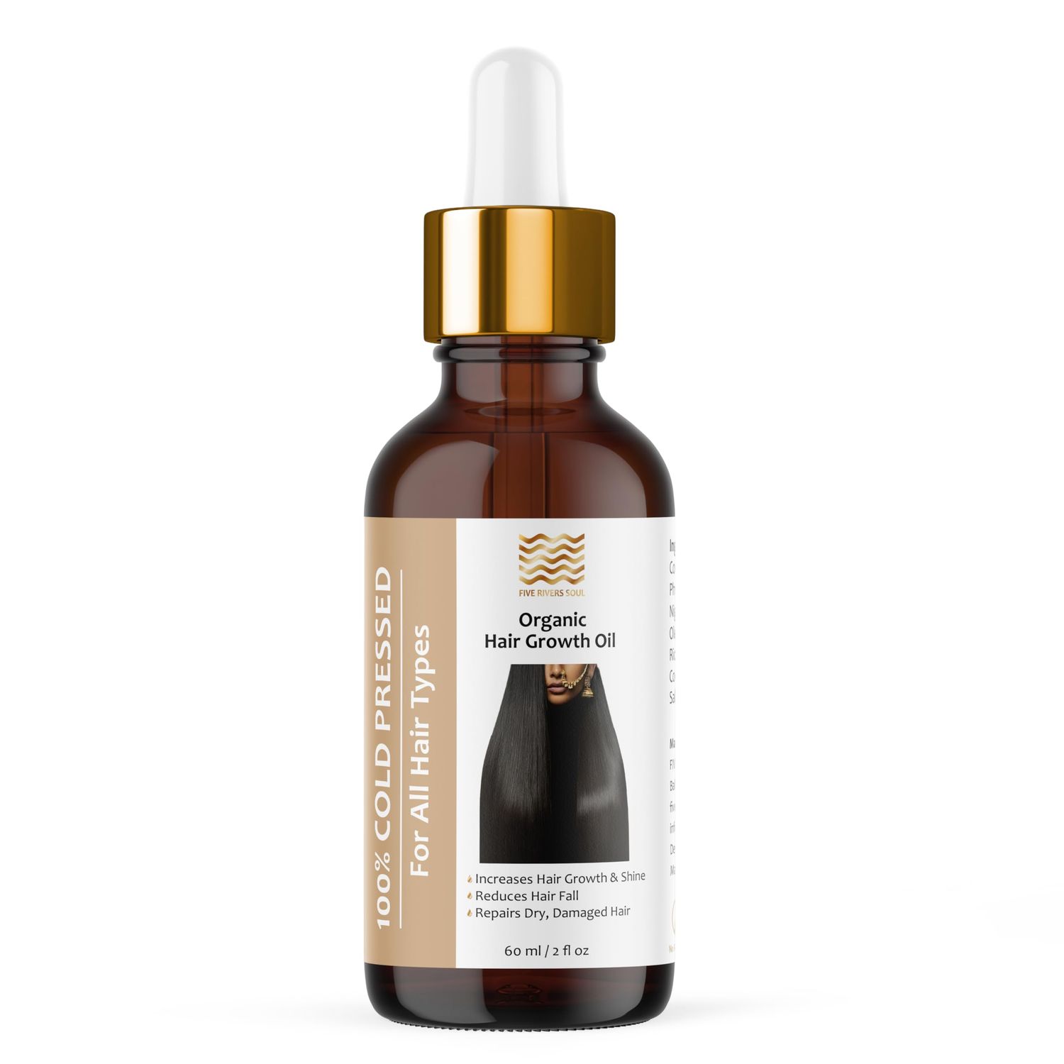 Five Rivers Soul Organic Hair Growth Oil, 100 Cold Pressed Organic, Traditional Scalp Hair Massage, Thickness Shine Repair for Damage Thin Hair,Amla Blackseed Olive Castor Coconut Rosemary 2 oz