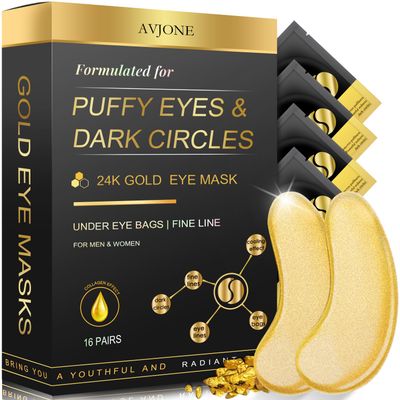 AVJONE 24K Gold Under Eye Patches (16 Pairs), Collagen eye masks for dark circles and puffiness, eye patches for women puffy eyes, Revitalises and Refreshes Your Skin