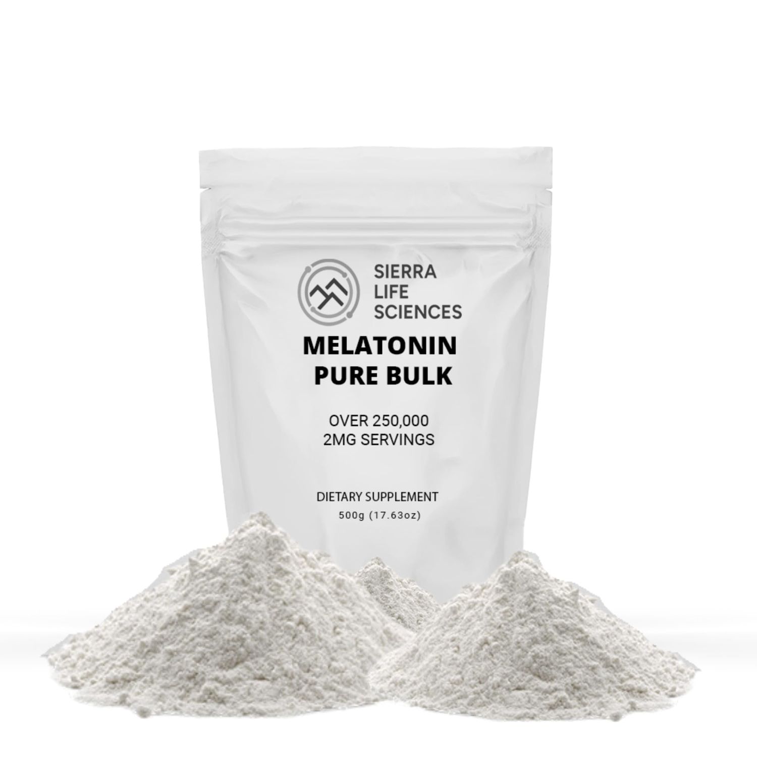SIERRA LIFE SCIENCES Melatonin Natural Sleep Aid Bulk Powder Custom Dose 2mg - 5mg Replace Capsules (500g - 250,000 Doses)