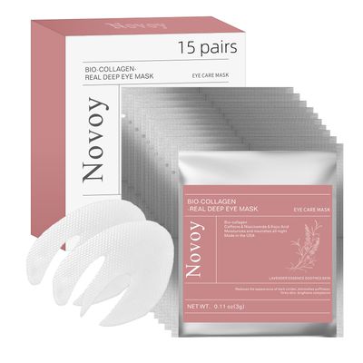 Novoy 15 Pairs Bio-Collagen Real Deep Eye Patches - 6-in-1 Retinol Overnight Eye Patches for Dark Circles, Puffiness Wrinkles 2 CaffeineHyaluronicNiacinamide, Korean Popular Eye Mask - Lavender