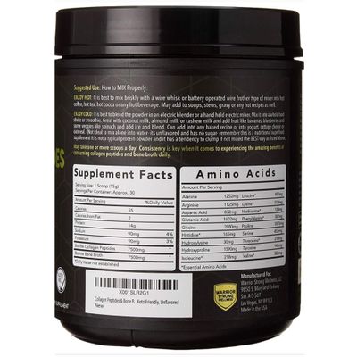 Warrior Strong Wellness Premium Collagen Peptides Bone Broth Powder: Grass Fed Hydrolyzed Collagen Boost for Healthy Skin, Nails, Hair, Joints, Muscles, Bones, Digestion, Keto Friendly, Unflavored