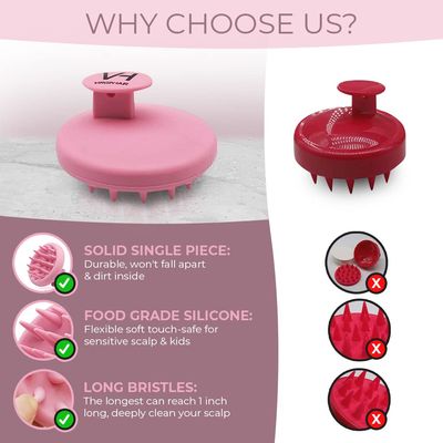 VH VIRGIN HAIR- Scalp Massager for Hair Growth - Scalp Brush, Scalp Scrubber for Hair Care Hair Loss Treatment. Hair OilSerum Massager for Women 100 Silicone. Pink
