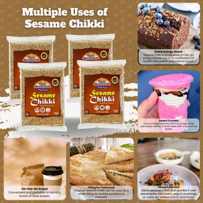 Rani Sesame Chikki (Brittle Candy) 3.5oz (100g) x Pack of 4 All Natural Vegan No colors Gluten Friendly Kosher Indian Origin