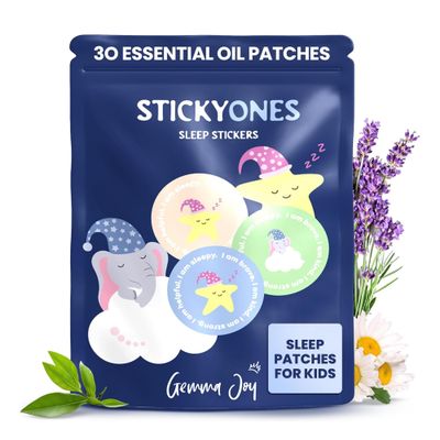 Gemma Joy StickyOnes Sleep Patches for Kids - No Melatonin Sleep Aid Bedtime Patches for Kids with All Natural Sandalwood, Chamomile Lavender Essential Oil -Sticks to Clothes All Night (30 Stickers)