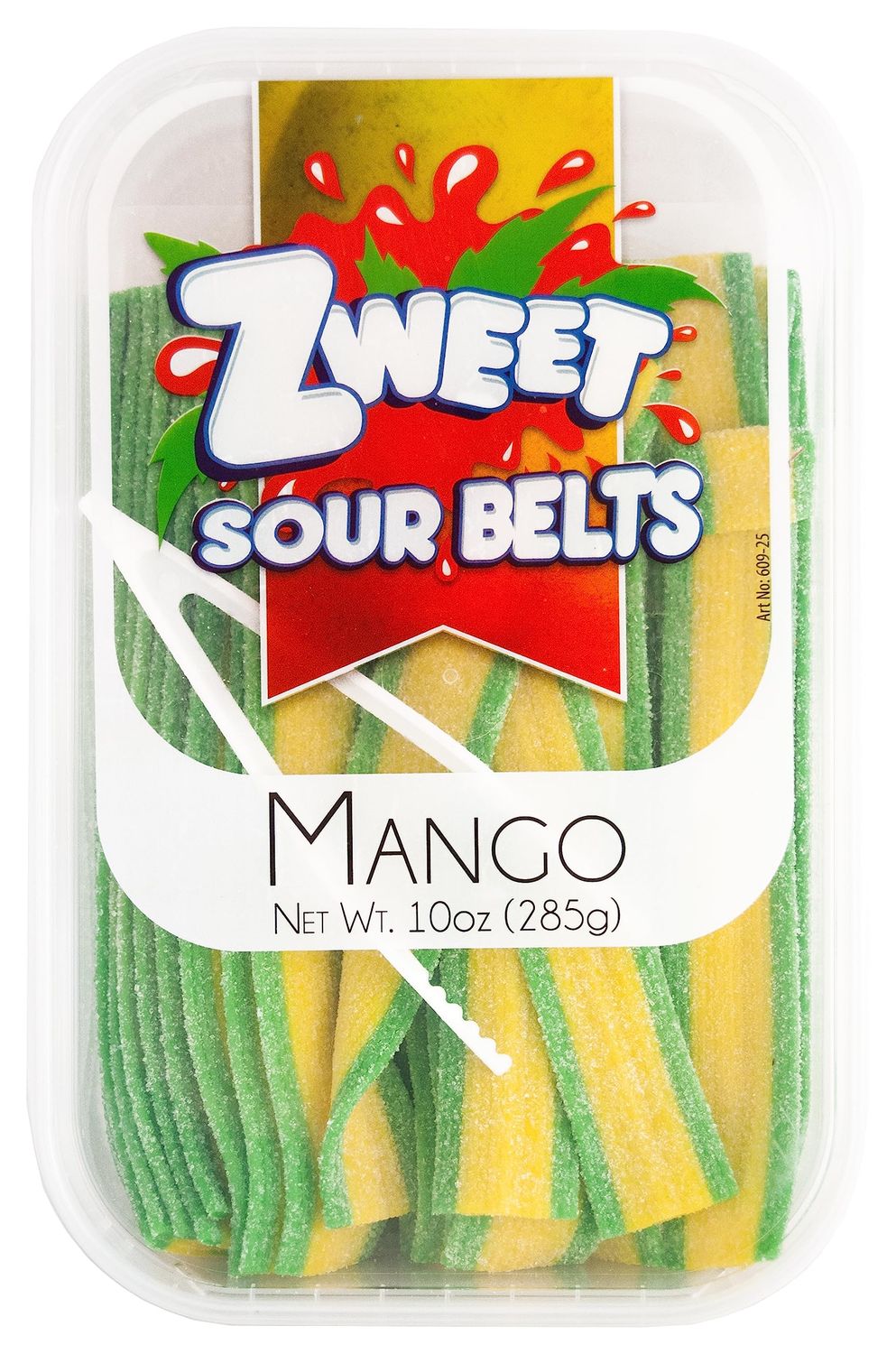 Zweet Sour Mango Candy Belts 10 Ounce - Sour Kosher Candy, Halal Candy Belts - Resealable Pack of Sour Licorice Belts (Pack of 3)