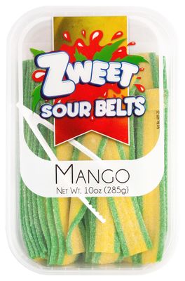 Zweet Sour Mango Candy Belts 10 Ounce - Sour Kosher Candy, Halal Candy Belts - Resealable Pack of Sour Licorice Belts (Pack of 3)