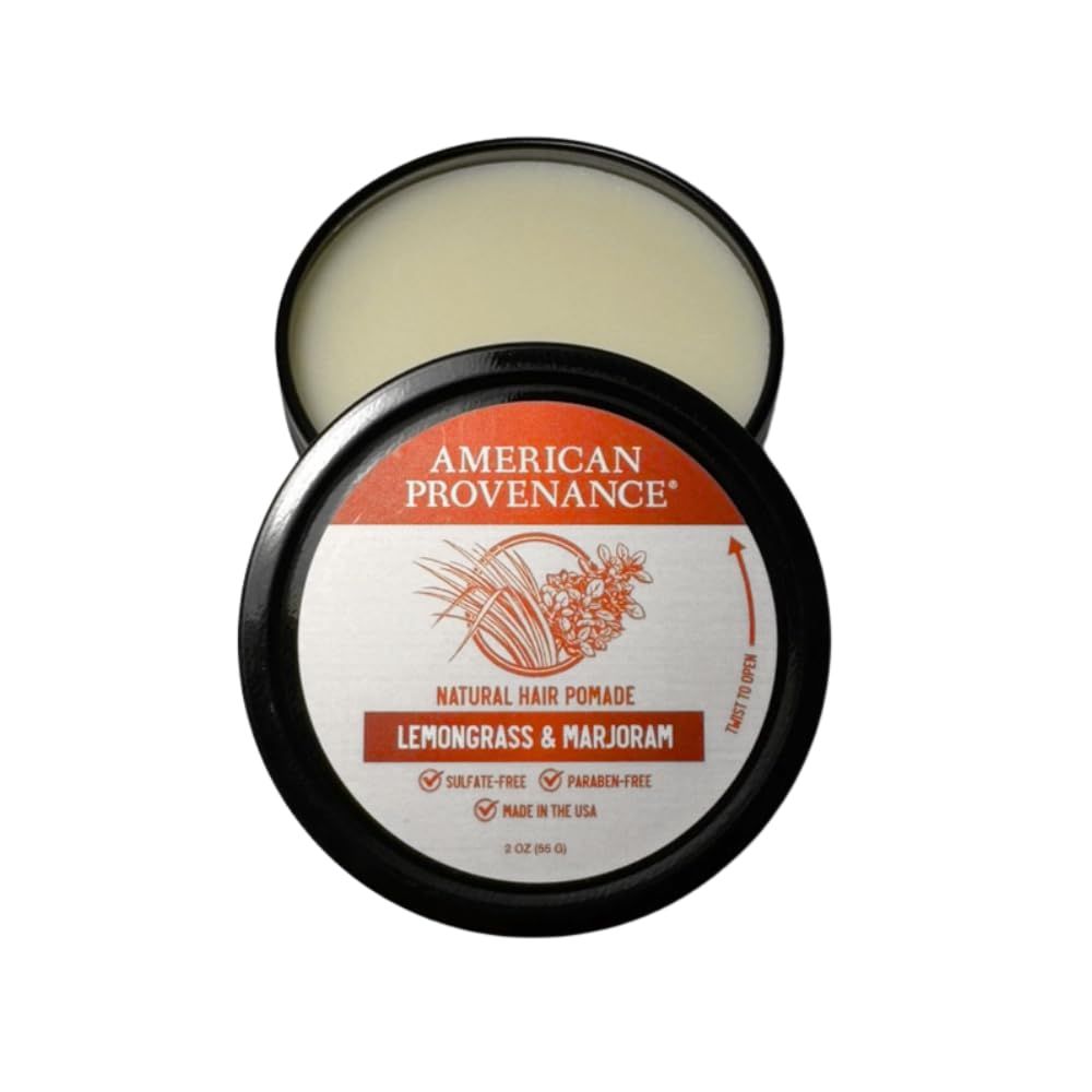 American Provenance Premium Natural Hair Pomade for Women and Men with Shea Butter, Jojoba Oil, Argan Oil - Grooming Balm that Conditions and Styles Hair Lemongrass and Marjoram 2 oz (Pack of 1)