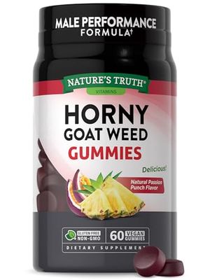 Nature&#39;s Truth Horny Goat Weed Gummies 60 Count with Maca Root Vegan, Non-GMO Gluten Free Supplement for Men Passion Punch Flavor