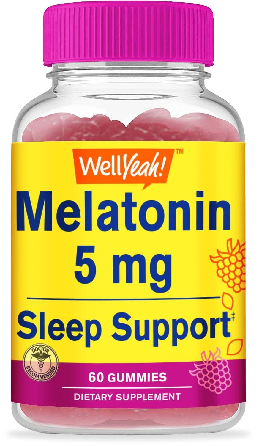 WellYeah Melatonin Gummies 5 mg - Natural Sourced Flavors - Drug-Free Gummy Supplement - Gluten Free and Gelatin Free, Vegetarian - 60 Gummies