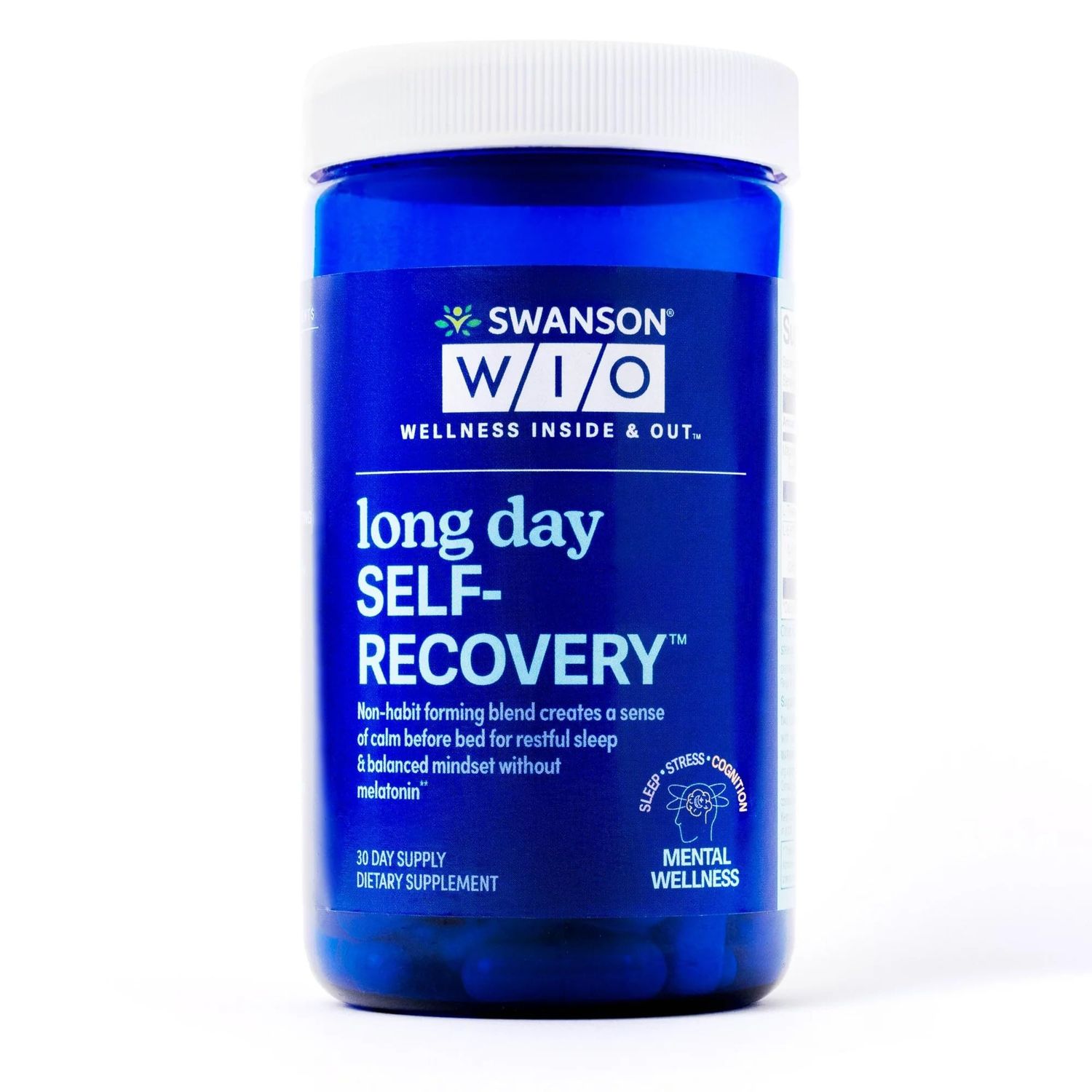 Swanson WIO Long Day SELF-Recovery Calm, Melatonin-Free Restful Sleep, Serotonin, L-Theanine, 5-HTP. Clear Mind Wellness, Sleep Support, Wellness, 60 Capsules (30-Day Supply)