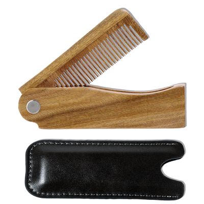 All-Natural Wooden Beard Comb with Sandalwood wCarrying Pouch for Hair, Beards, and Mustaches. Excellent for removing knots and free of pulls and static.