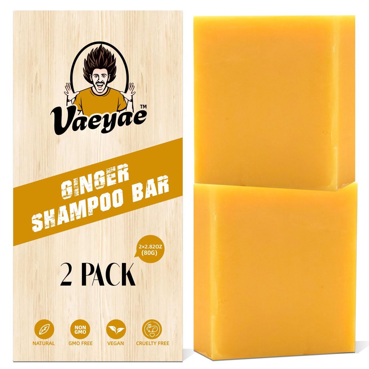 VAEYAE Ginger Shampoo Bar For Hair Growth Thickening, Thinning Gray Hair Loss Reverse Products, Thicker Fuller Regrowth Solid Conditioner Soap For Men Women 2pcs
