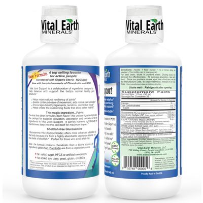 Vital Earth Liquid Joint Support Supplement 2-Pack - Glucosamine, Chondroitin, MSM Plus Hyaluronic Acid, Boswellia Fulvic Acid (70 Trace Minerals), 32 Oz Ea