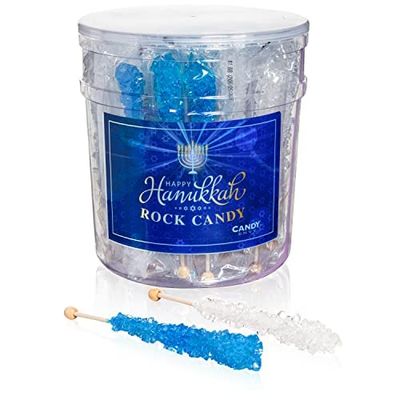 Hanukkah Rock Candy Sugar Sticks - Kosher Certified - 36 Indiv. Wrapped - Blue White
