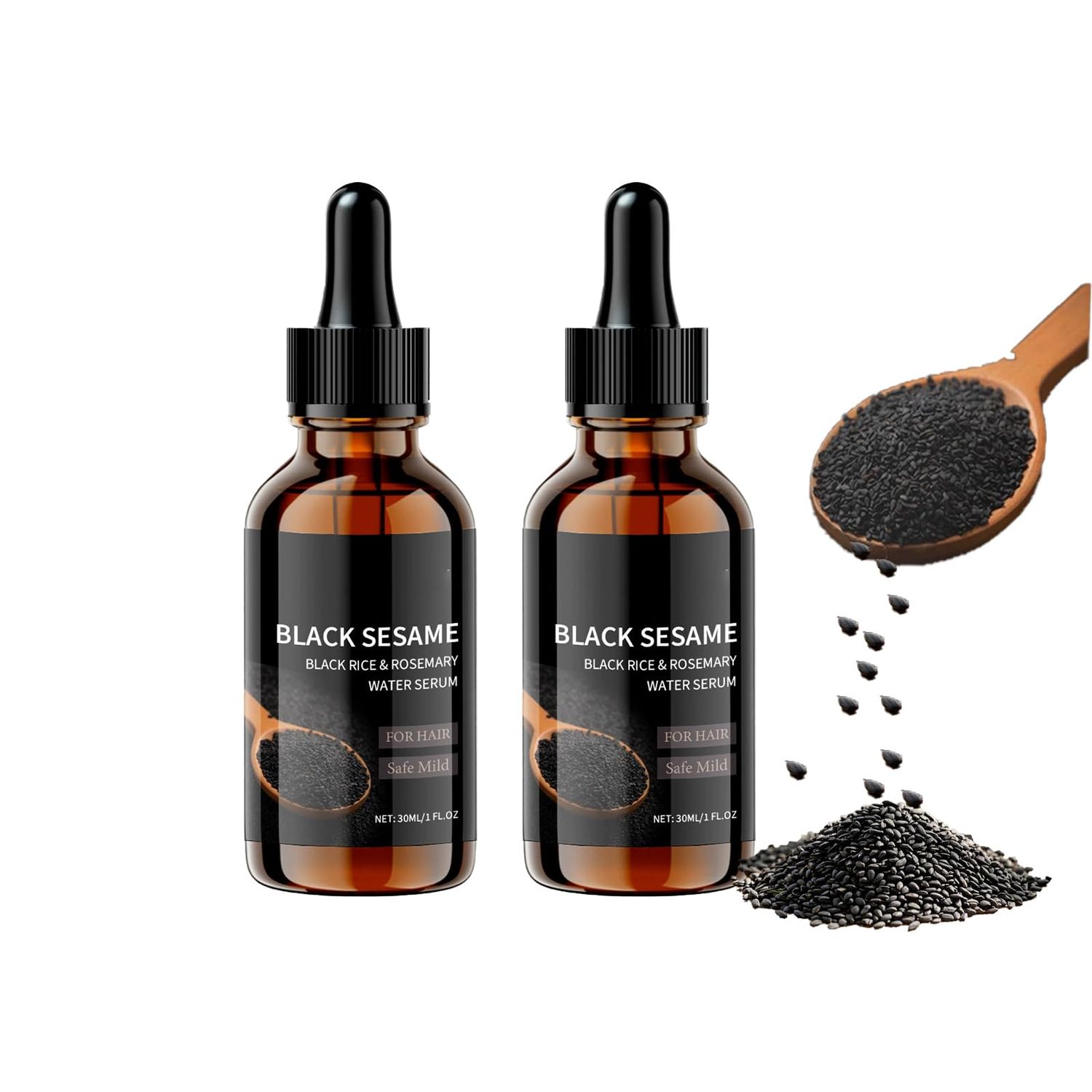 Black Sesame Hair Growth Serum, Black Rice Rosemary Hair Care, volumize and moisturize hair (2PC)