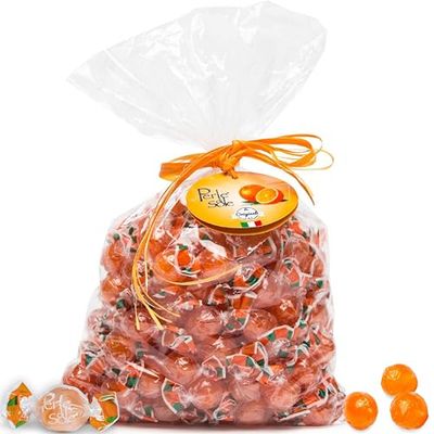 Perle di Sole Amalfi Orange Drops with a Tart Fizzy Filling (2.2 Lbs 1 Kg) Italian Hard Candy Individually Wrapped - Sour Orange Candy