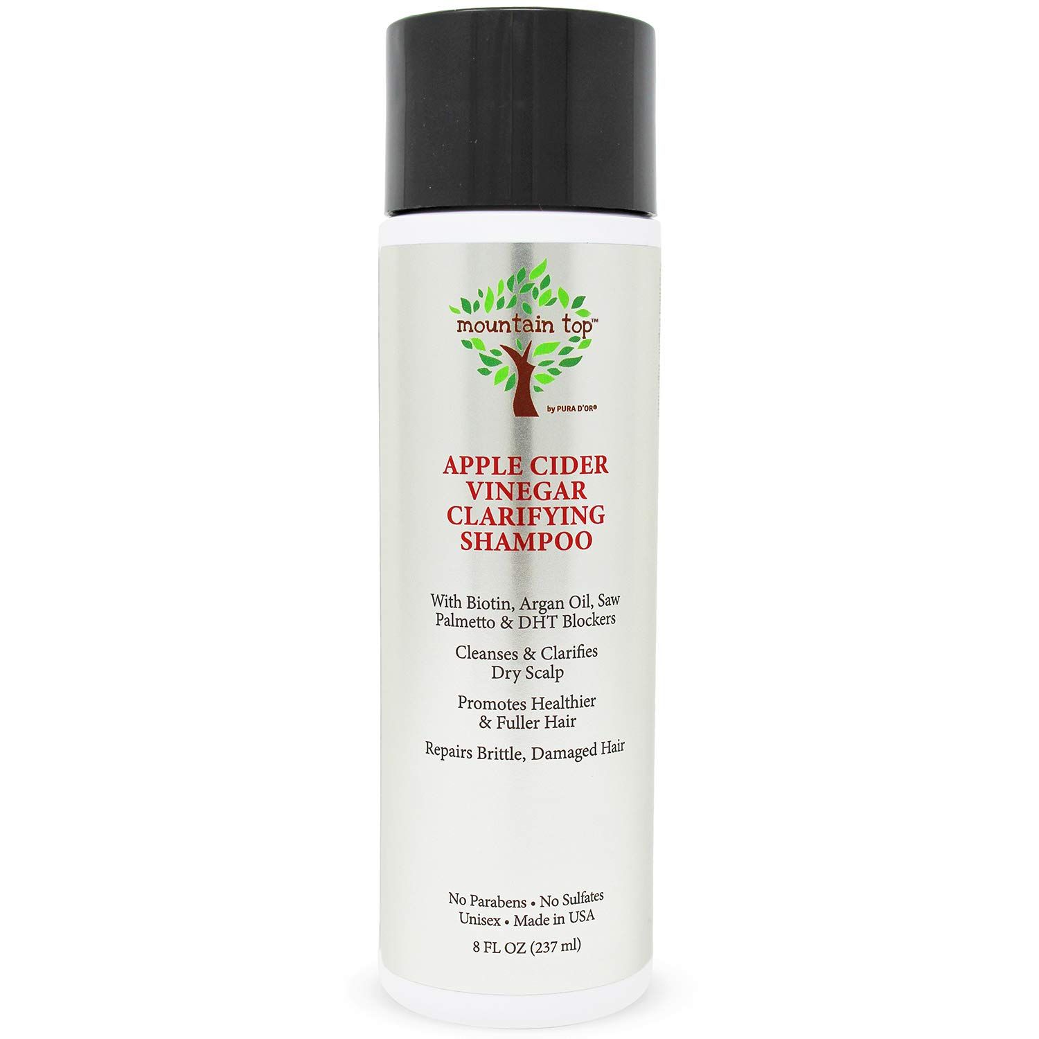 MOUNTAIN TOP Apple Cider Vinegar ACV Shampoo (8 oz 273 ml) with Biotin, Castor Oil - Clarifying, For Fuller Thicker Hair - Paraben, Sulfate Free - All Hair Types, Men Women