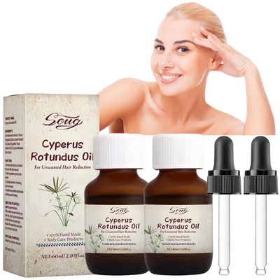 Cyperus Rotundus Oil for Hair Removal, 2 Pack Natural Cyperus Oil with Dropper Reducing Body Hair Growth Gifts for Women
