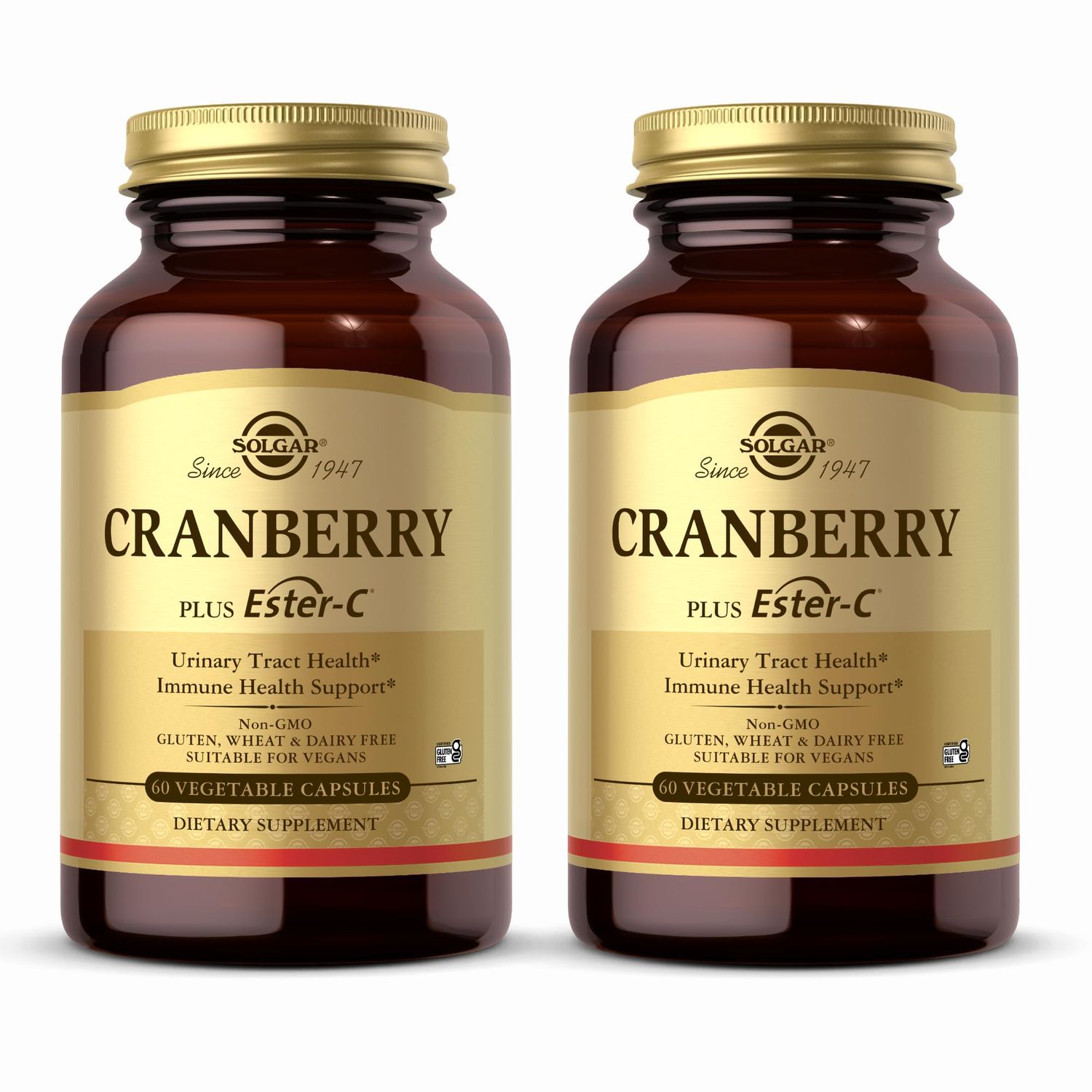 SOLGAR Cranberry Plus Ester-C - 60 Vegetable Capsules, Pack of 2 - Supports Urinary Tract Immune Health - Non-GMO, Vegan, Gluten Free - 60 Total Servings