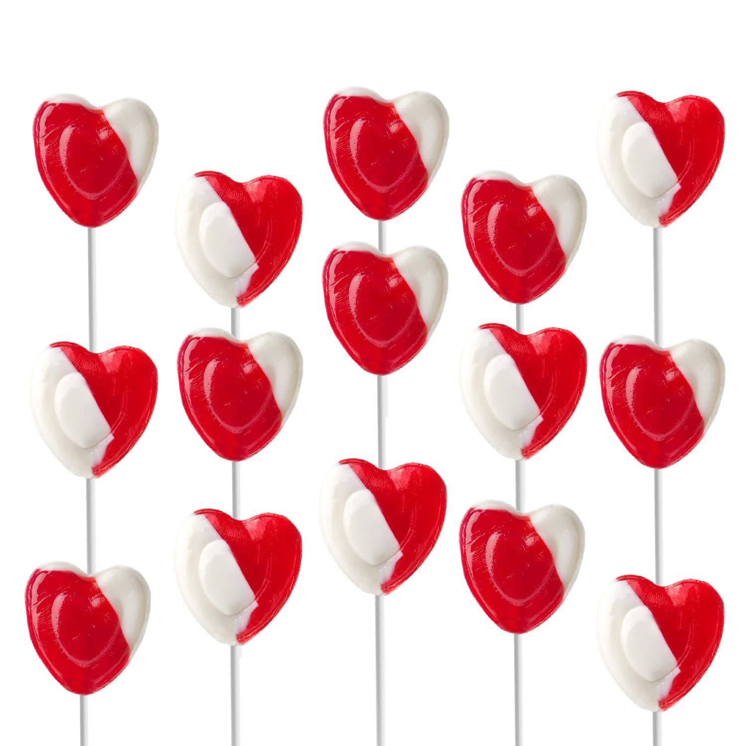 Valentines Day Lollipops Red Heart Shaped Strawberry N&#39; Cream Flavored, 24 Lollipops, Individually Wrapped