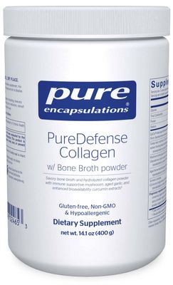 Pure Encapsulations PureDefense Collagen wBone Broth Savory Bone Broth and Hydrolyzed Collagen Powder with Mushroom, Aged Garlic, and Enhanced Bioavailability Curcumin Extracts 14.1 Ounces
