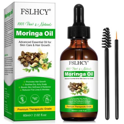 Moringa Oil Pure, Moringa Seed Oil for Face Hair Growth Moisturizer Massage Oil Natural Cold Pressed Reduces Fine Lines, Antioxidant Anti-ageing (60ML)