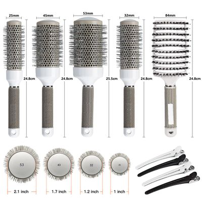 Round Brush Set for Blow Drying, with Boar Bristle Vented Curved Detangling Hair Brush, Thermal Ceramic Ionic Tech Reduce Frizz Hair, Makes Hair More Smooth and Shiny for Curling Straightening