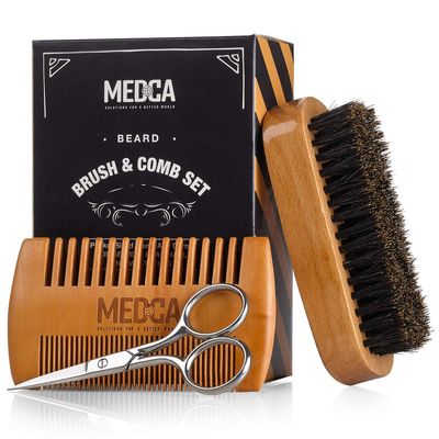Wooden Beard and Comb Set for Men - Perfect for Beards Head Hair and Mustaches Men&#39;s Grooming Kit for Styling, Applying Beard Oils and Balms for Better Hair Care Growth and Impressive Hair Health