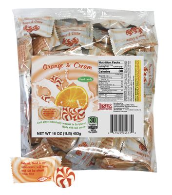 Scripture Candy, Orange Cream Hard Candy 1 Pound Bag, 75 Pieces
