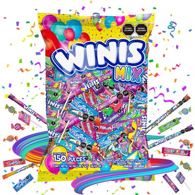 Winis Mix Variety of Mexican Chewy Candies Bulk Taffy Candy Mix - 3.6 lbs - 150 Individually Wrapped Party Easter Day Candy Variety Bag