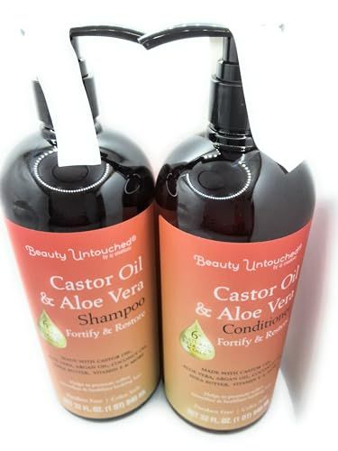 sj creations, Beauty Untouched Castor Oil Aloe Vera Hair Care Duo, Fortifying Restoring Shampoo and Conditioner Set, 64 fl oz (Castor OilAloe Vera)