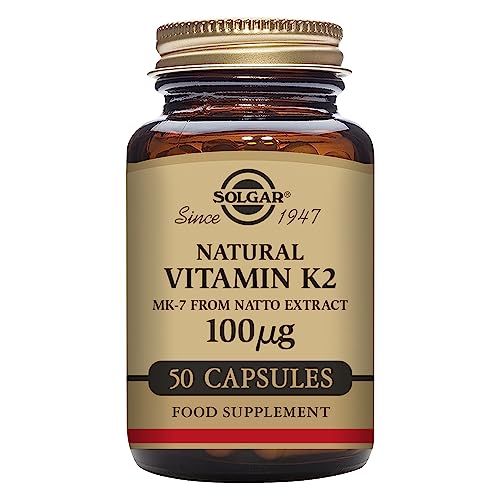 Solgar Vitamin K2 MK7 100mcg Vegetable Capsules Supports Bone Health Natural Whole Food Source from Natto Extract NonGMO Gluten Free Servings, Original, 50 Count